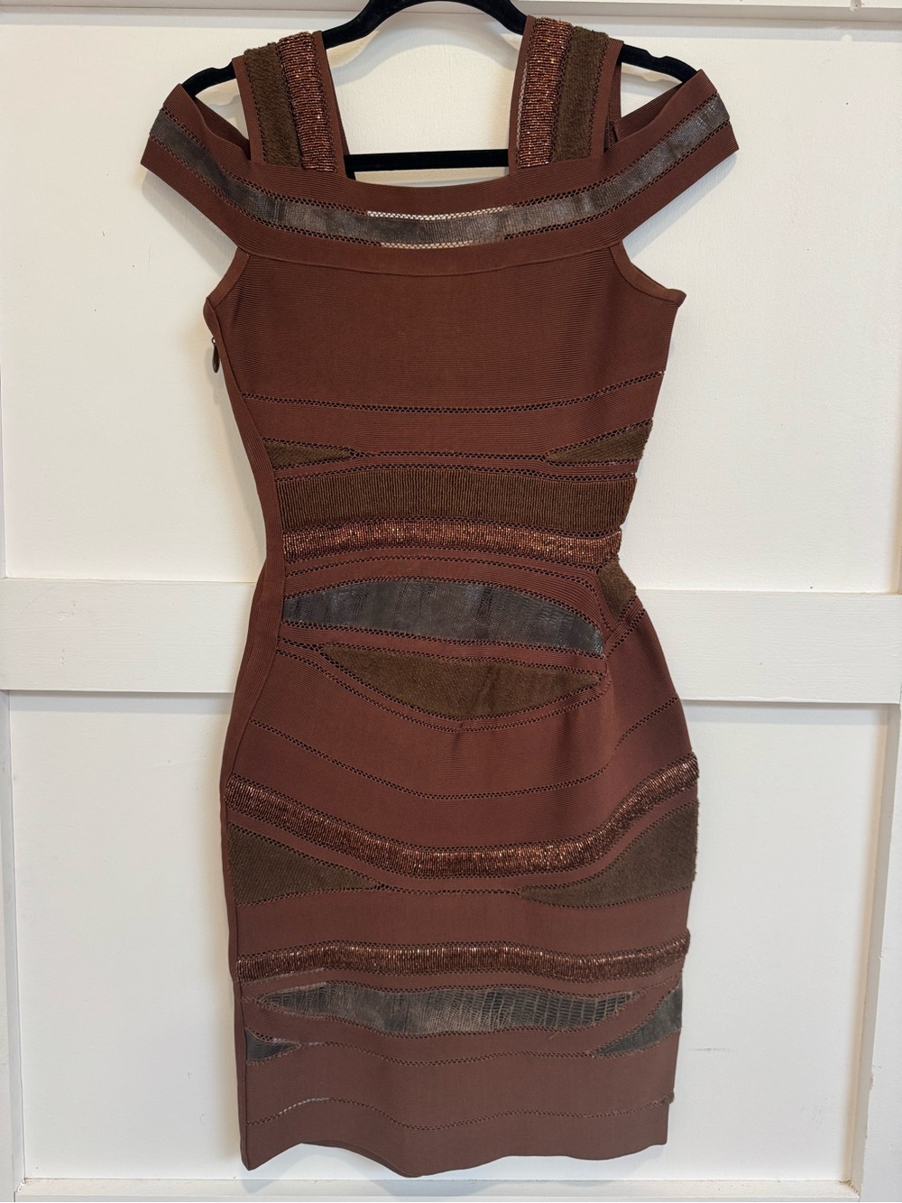 Hervé Léger Fall 2009 Runway Leather Bandage Dress Cocoa XXS 👗 HL - Picture 9 of 17